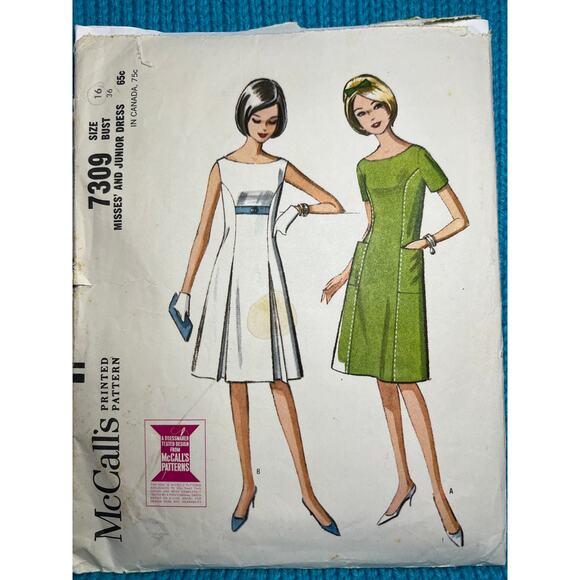 McCalls 7309  Sewing pattern A line dress 1980s size 16 - Picture 1 of 5